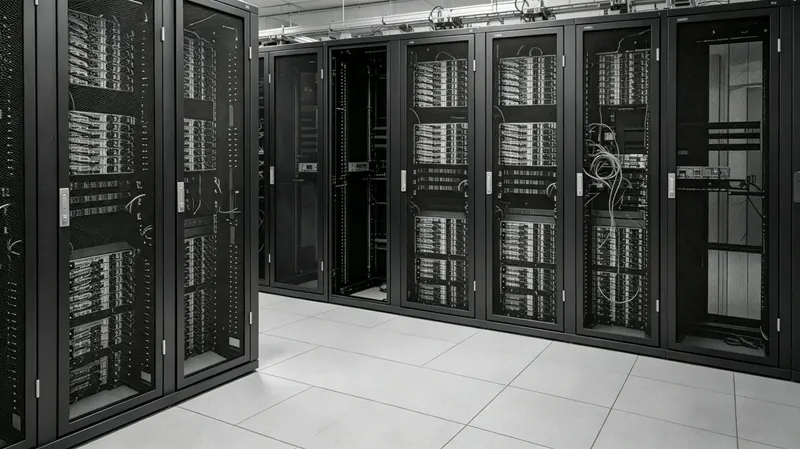 Data center white-space with server racks during commissioning